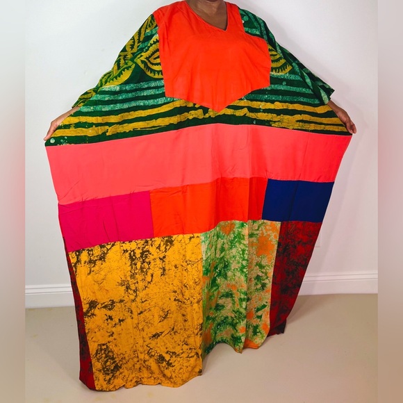 African Print Ankara Multicolor Patchwork Mixed Print Colorful Kaftan Maxi Dtess - Picture 4 of 10